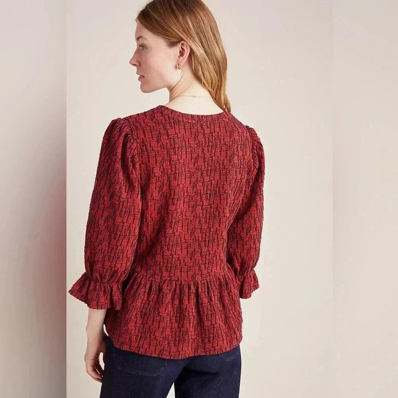 Ro & De Anthropologie Top Size S “parette” Peplum Orange Navy Preppy Career City - Picture 3 of 10